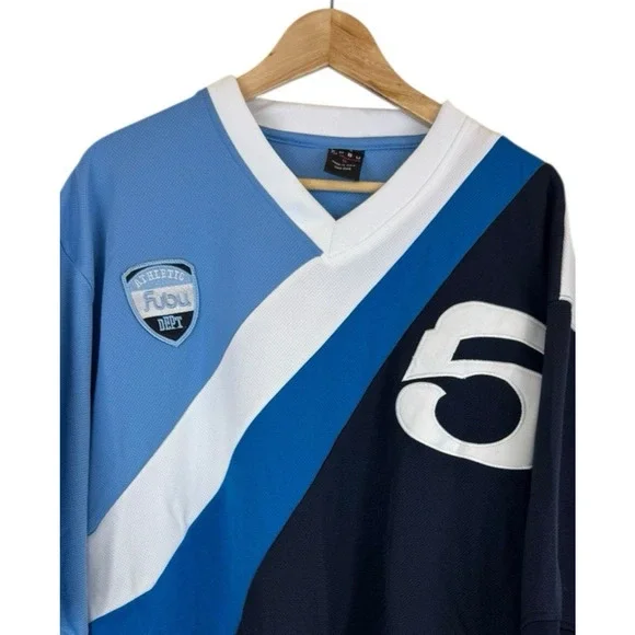FUBU Vintage The Collection‎ Y2K Athletic Dept 5 Size 1X Blue Colorblock Limited - Picture 2 of 7